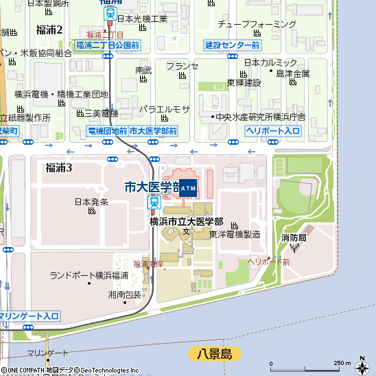 市大附属病院付近の地図